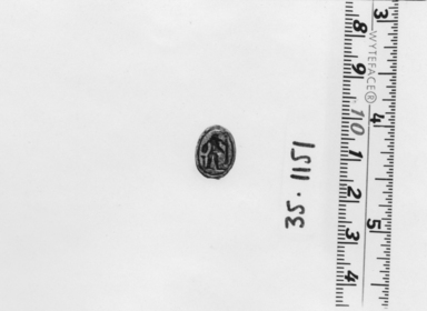  <em>Scarab</em>. Steatite, 3/8 x 1/2 in. (0.9 x 1.3 cm). Brooklyn Museum, Gift of Theodora Wilbour from the collection of her father, Charles Edwin Wilbour, 35.1151. Creative Commons-BY (Photo: , CUR.35.1151_NegA_print_bw.jpg)