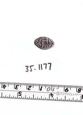  <em>Cowroid Seal</em>. Steatite, glaze, 3/16 x 3/8 x 11/16 in. (0.5 x 1 x 1.7 cm). Brooklyn Museum, Gift of Theodora Wilbour from the collection of her father, Charles Edwin Wilbour, 35.1177. Creative Commons-BY (Photo: Brooklyn Museum, CUR.35.1177_negA_bw.jpg)