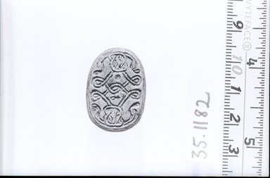  <em>Scarab with Rope Design</em>. Steatite, glaze, 1 1/16 x 3/4in. (2.7 x 1.9cm). Brooklyn Museum, Gift of Theodora Wilbour from the collection of her father, Charles Edwin Wilbour, 35.1182. Creative Commons-BY (Photo: Brooklyn Museum, CUR.35.1182_negA_bw.jpg)