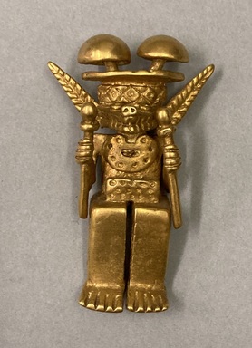  <em>Gold Idol Seated Holding a Sceptre in Each Hand with Double Mushroom Headdress</em>. Gold, 2 5/8in. (6.7cm). Brooklyn Museum, Alfred W. Jenkins Fund, 35.195. Creative Commons-BY (Photo: Brooklyn Museum, CUR.35.195_overall.jpg)