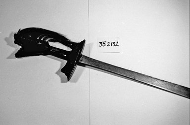  <em>Sword</em>. Iron, wood, hair, fiber, 6 1/16 × 36 in. (15.4 × 91.5 cm). Brooklyn Museum, Gift of Appleton Sturgis, 35.2132. Creative Commons-BY (Photo: Brooklyn Museum, CUR.35.2132_bw.jpg)
