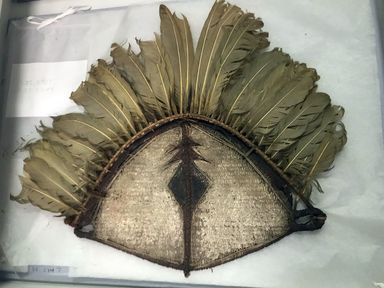  <em>Headdress</em>. Feathers, fiber, 14 3/8 × 12 3/8 in. (36.5 × 31.5 cm). Brooklyn Museum, Gift of Appleton Sturgis, 35.2147. Creative Commons-BY (Photo: , CUR.35.2147.jpg)