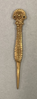 Calima. <em>Pin</em>, 100–1300. Gold, 3 × 1/2 × 1/4 in. (7.6 × 1.3 × 0.6 cm). Brooklyn Museum, Alfred W. Jenkins Fund, 35.492. Creative Commons-BY (Photo: Brooklyn Museum, CUR.35.492_overall.JPG)