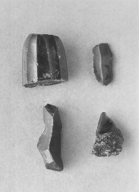  <em>Obsidian Core and Flakes</em>. Obsidian Brooklyn Museum, Charles Edwin Wilbour Fund, 35.770a-d. Creative Commons-BY (Photo: Brooklyn Museum, CUR.35.770a-d_print_bw.jpg)