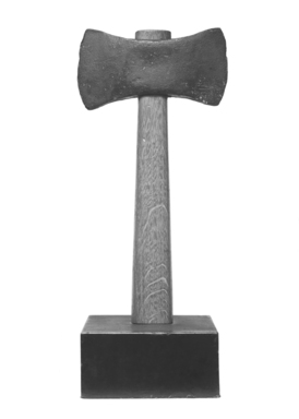 Minoan. <em>Double Axe</em>, ca. 2200 B.C.E. Bronze, 2 13/16 x 1 1/16 x 5 3/16 in. (7.2 x 2.7 x 13.1 cm). Brooklyn Museum, Charles Edwin Wilbour Fund, 35.775. Creative Commons-BY (Photo: Brooklyn Museum, CUR.35.775_print_bw.jpg)