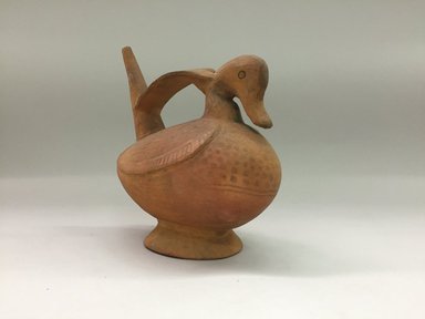 Lambayeque/Sican. <em>Vessel in the Form of a Duck</em>. Ceramic, 7 1/8 × 3 3/4 × 8 1/8 in. (18.1 × 9.5 × 20.6 cm). Brooklyn Museum, Gift of Mrs. Eugene Schaefer, 36.343. Creative Commons-BY (Photo: , CUR.36.343_view02.jpg)