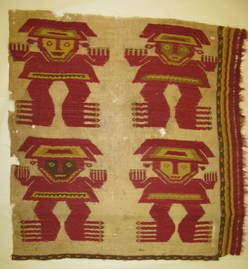 Chimú. <em>Mantle, Fragment or possible Hanging, Fragment</em>, 1400-1532. Cotton, camelid fiber, 30 11/16 x 30 11/16in. (78 x 78cm). Brooklyn Museum, Gift of Mrs. Eugene Schaefer, 36.405. Creative Commons-BY (Photo: Brooklyn Museum, CUR.36.405.jpg)