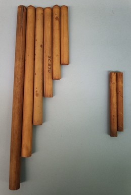  <em>Pan Pipes</em>, Unknown. Bamboo, 3 × 5/8 × 10 in. (7.6 × 1.6 × 25.4 cm), 6 tubes. Brooklyn Museum, Gift of Dr. John H. Finney, 36.658. Creative Commons-BY (Photo: Brooklyn Museum, CUR.36.658.jpg)
