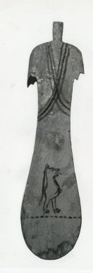  <em>Paddle Doll</em>, ca. 2008–1630 B.C.E. Wood, pigment, 8 3/8 x 2 3/16 x 3/16 in. (21.3 x 5.5 x 0.5 cm). Brooklyn Museum, Charles Edwin Wilbour Fund, 37.100E. Creative Commons-BY (Photo: Brooklyn Museum, CUR.37.100E_GRPC_cropped_print_bw.jpg)