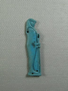  <em>Amulet of one of the Four Sons of Horus</em>. Faience, 2 3/16 x 1/2 x 1/8 in. (5.5 x 1.2 x 0.3 cm). Brooklyn Museum, Charles Edwin Wilbour Fund, 37.1108E. Creative Commons-BY (Photo: Brooklyn Museum, CUR.37.1108E_view1.jpg)