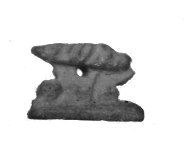  <em>Hare Amulet</em>, 664–332 B.C.E. Faience, 9/16 x 1/4 x 7/8 in. (1.5 x 0.7 x 2.2 cm). Brooklyn Museum, Charles Edwin Wilbour Fund, 37.1191E. Creative Commons-BY (Photo: Brooklyn Museum, CUR.37.1191E_NegID_37.1121E_GRPA_cropped_bw.jpg)