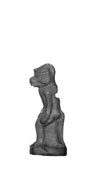  <em>Amulet Representing an Ape</em>, ca. 664-525 B.C.E., or later. Faience, 1 x 1/4 x 3/8 in. (2.5 x 0.7 x 1 cm). Brooklyn Museum, Charles Edwin Wilbour Fund, 37.1200E. Creative Commons-BY (Photo: Brooklyn Museum, CUR.37.1200E_37.1172E_GRPA_cropped_bw.jpg)