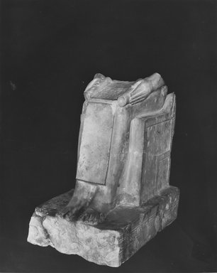  <em>Seated Statue of Imhotep</em>, 664–332 B.C.E. Limestone, 13 3/8 x 8 x 12 13/16 in. (34 x 20.3 x 32.5 cm). Brooklyn Museum, Charles Edwin Wilbour Fund, 37.1356E. Creative Commons-BY (Photo: Brooklyn Museum, CUR.37.1356E_print_bw.jpg)