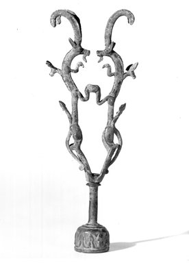 Persian. <em>Fetish Idol or Mascot Ornament</em>, ca. 7th century B.C.E. Bronze, Overall height: 11 3/4 in. (29.8 cm). Brooklyn Museum, Museum Collection Fund, 37.146. Creative Commons-BY (Photo: Brooklyn Museum, CUR.37.146_NegA_print_bw.jpg)