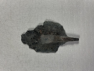  <em>Fragment of the Base of a Broad Knife</em>, ca. 1938-1190 B.C.E. Bronze, 2 7/8 × 1 5/8 × 1/8 in. (7.3 × 4.1 × 0.3 cm). Brooklyn Museum, Charles Edwin Wilbour Fund, 37.1668E. Creative Commons-BY (Photo: Brooklyn Museum, CUR.37.1668E_view01.jpg)