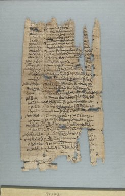  <em>Papyrus Inscribed in Demotic and Greek</em>, February 15, 108 B.C.E. Papyrus, ink, Glass: 10 1/4 x 14 15/16 in. (26 x 38 cm). Brooklyn Museum, Charles Edwin Wilbour Fund, 37.1796E (Photo: Brooklyn Museum, CUR.37.1796E_recto_IMLS_PS5.jpg)