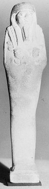  <em>Uninscribed Ushabti</em>, 664–525 B.C.E. Faience, 4 1/2 x 1 1/16 x 7/8 in. (11.5 x 2.8 x 2.3 cm). Brooklyn Museum, Charles Edwin Wilbour Fund, 37.181E. Creative Commons-BY (Photo: Brooklyn Museum, CUR.37.181E_NegA_bw.jpg)