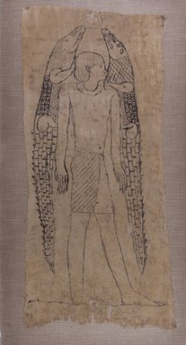  <em>God Flanked by Two Crocodiles</em>, 664–525 B.C.E., or later. Linen, ink, 20 7/8 x 9 7/16 in. (53 x 24 cm). Brooklyn Museum, Charles Edwin Wilbour Fund, 37.1820E. Creative Commons-BY (Photo: Brooklyn Museum, CUR.37.1820E_IMLS_PS5.jpg)