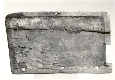 <em>Parts of Tablet</em>, 4th century C.E. Wood, wax
, 7 3/16 x 4 1/4 x 5/16 in. (18.3 x 10.8 x 0.8 cm). Brooklyn Museum, Charles Edwin Wilbour Fund, 37.1912Ea-b. Creative Commons-BY (Photo: Brooklyn Museum, CUR.37.1912Ea-b_NegID_L_387_31_print_bw.jpg)