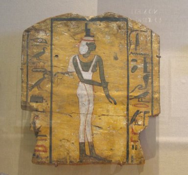  <em>Coffin Fragment Showing Mourning Isis</em>, ca. 664-332 B.C.E. Wood, pigment, 14 3/16 x 12 5/8 in. (36 x 32 cm). Brooklyn Museum, Charles Edwin Wilbour Fund, 37.1992E. Creative Commons-BY (Photo: Brooklyn Museum, CUR.37.1992E_wwgA-1.jpg)