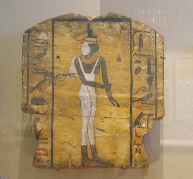  <em>Coffin Fragment Showing Mourning Isis</em>, ca. 664–332 B.C.E. Wood, pigment, 14 3/16 x 12 5/8 in. (36 x 32 cm). Brooklyn Museum, Charles Edwin Wilbour Fund, 37.1992E. Creative Commons-BY (Photo: Brooklyn Museum, CUR.37.1992E_wwgA-1.jpg)