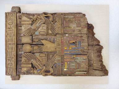  <em>Central Panel from a Shrine for a Divine Image</em>, ca. 664-342 B.C.E. Wood, glass, 18 1/2 x 13 3/8 x 1 3/8 in. (47 x 34 x 3.5 cm). Brooklyn Museum, Charles Edwin Wilbour Fund, 37.258E. Creative Commons-BY (Photo: Brooklyn Museum, CUR.37.258E_overall.jpg)