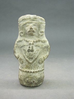 Maya. <em>Cylindrical Hollow Figurine</em>, 500-850. Ceramic, 5 1/8 x 2 13/16 in. (13 x 7.2 cm). Brooklyn Museum, Frank Sherman Benson Fund and the Henry L. Batterman Fund, 37.2786PA. Creative Commons-BY (Photo: Brooklyn Museum, CUR.37.2786PA.jpg)
