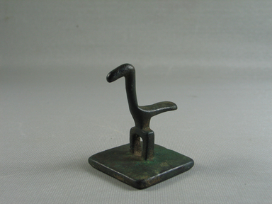 Greek. <em>Geometric Goose on Base</em>, mid 9th century B.C.E., possibly. Bronze, 2 3/16 x 1 5/8 x 1 5/8 in. (5.5 x 4.2 x 4.2 cm). Brooklyn Museum, Museum Collection Fund, 37.379. Creative Commons-BY (Photo: Brooklyn Museum, CUR.37.379_view03.jpg)