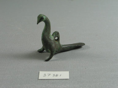 Greek. <em>Geometric Goose</em>, late 7th century B.C.E., possibly. Bronze, 1 9/16 x 13/16 x 1 15/16 in. (4 x 2 x 5 cm). Brooklyn Museum, Museum Collection Fund, 37.381. Creative Commons-BY (Photo: Brooklyn Museum, CUR.37.381_view01.jpg)