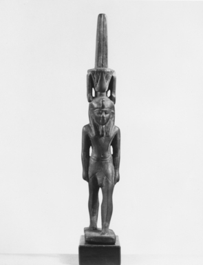  <em>Statuette of Nefertem</em>. Bronze, Overall height 6 5/16 in. (16 cm). Brooklyn Museum, Charles Edwin Wilbour Fund, 37.407E. Creative Commons-BY (Photo: Brooklyn Museum, CUR.37.407E_NegA_print_bw.jpg)