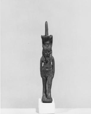  <em>Statuette of Nefertem</em>. Bronze, Overall height: 3 3/8 in. (8.5 cm). Brooklyn Museum, Charles Edwin Wilbour Fund, 37.408E. Creative Commons-BY (Photo: Brooklyn Museum, CUR.37.408E_NegA_print_bw.jpg)