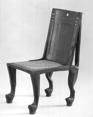  <em>Chair</em>, ca. 1400-1292 B.C.E. Wood, bone, modern fiber, 35 7/16 x 17 15/16 x 18 5/8 in. (90 x 45.6 x 47.3 cm). Brooklyn Museum, Charles Edwin Wilbour Fund, 37.40E. Creative Commons-BY (Photo: Brooklyn Museum, CUR.37.40E_NegE_print_bw.jpg)
