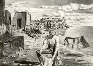 Federico Castellon (American, born Spain, 1914–1971). <em>Landscape in Spain</em>, 1937. Lithograph, 9 13/16 x 13 7/8 in. (24.9 x 35.2 cm). Brooklyn Museum, By exchange, 37.480. © artist or artist's estate (Photo: Brooklyn Museum, CUR.37.480.jpg)