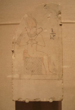  <em>Sketch of Osiris</em>, 305-30 B.C.E. Limestone, pigment, 15 x 7 1/2 x 3 9/16 in. (38.1 x 19 x 9 cm). Brooklyn Museum, Charles Edwin Wilbour Fund, 37.52E. Creative Commons-BY (Photo: Brooklyn Museum, CUR.37.52E_wwg8.jpg)