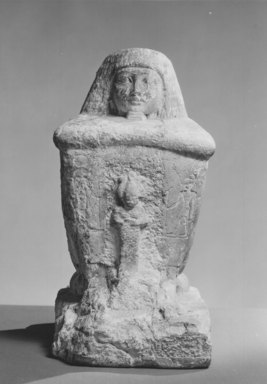  <em>Temple Block Statue of a Prince</em>, ca. 874-850 B.C.E. Limestone, 13 15/16 x 7 5/16 x 8 3/4 in. (35.4 x 18.5 x 22.2 cm). Brooklyn Museum, Charles Edwin Wilbour Fund, 37.595E. Creative Commons-BY (Photo: , CUR.37.595E_NegA_print_bw.jpg)