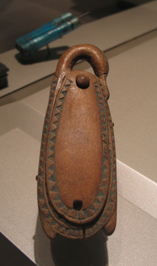  <em>Cosmetic Container in Form of Trussed Duck</em>, ca. 1539-1292 B.C.E. Wood, paste, 1 3/4 x 2 1/4 x 6 3/4 in. (4.4 x 5.7 x 17.1 cm). Brooklyn Museum, Charles Edwin Wilbour Fund, 37.613E. Creative Commons-BY (Photo: Brooklyn Museum, CUR.37.613E_erg456.jpg)