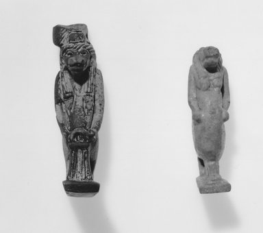  <em>Standing Figure of Taweret as Amulet</em>, 664-31 B.C.E. Faience, 2 1/16 x 11/16 in. (5.3 x 1.7 cm). Brooklyn Museum, Charles Edwin Wilbour Fund, 08.480.120. Creative Commons-BY (Photo: , CUR.37.958E_08.480.120_grpA_bw.jpg)
