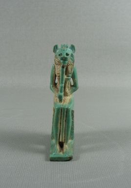  <em>Enthroned Bast Figure</em>, ca. 945-656 B.C.E. Faience, 2 5/8 x 7/8 x 1 9/16 in. (6.7 x 2.3 x 4 cm). Brooklyn Museum, Charles Edwin Wilbour Fund, 37.974E. Creative Commons-BY (Photo: Brooklyn Museum, CUR.37.974E_front01.jpg)