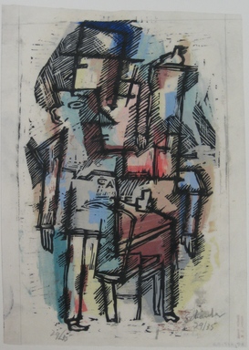 Louis Schanker (American, 1903–1981). <em>(Abstraction) Cafe</em>, 1938. Woodcut on paper, sheet: 9 7/8 x 7 in. (25.1 x 17.8 cm). Brooklyn Museum, Dick S. Ramsay Fund, 38.217 (Photo: Brooklyn Museum, CUR.38.217.jpg)