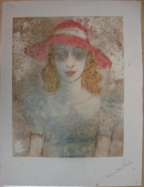 Augustus Peck (American, 1906–1975). <em>Girl with Red Hat</em>, 1938. Color monotype on paper, Sheet: 20 x 15 1/8 in. (50.8 x 38.4 cm). Brooklyn Museum, Dick S. Ramsay Fund, 38.219 (Photo: Brooklyn Museum, CUR.38.219.jpg)