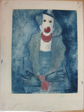 Augustus Peck (American, 1906–1975). <em>Clown as a Fireman</em>, 1937. Color monotype on paper, Sheet: 19 13/16 x 14 3/4 in. (50.3 x 37.5 cm). Brooklyn Museum, Dick S. Ramsay Fund, 38.220 (Photo: Brooklyn Museum, CUR.38.220.jpg)