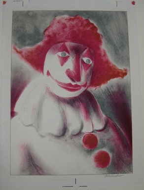 Russell T. Limbach (American, 1904–1971). <em>Clown with Red Cap</em>. Color lithograph from two stones on white wove paper, Sheet: 13 13/16 x 10 3/16 in. (35.1 x 25.9 cm). Brooklyn Museum, Dick S. Ramsay Fund, 38.223 (Photo: Brooklyn Museum, CUR.38.223.jpg)