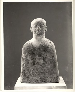 Nubian. <em>Funerary Bust of Male</em>, ca. 1352–1336 B.C.E. Sandstone, gesso, pigment, 10 7/8 x 6 7/16 x 2 7/8 in. (27.7 x 16.3 x 7.3 cm). Brooklyn Museum, Gift of the Egypt Exploration Society, 38.545. Creative Commons-BY (Photo: Brooklyn Museum, CUR.38.545_negA_bw.jpg)