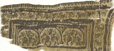Coptic. <em>Fragment with Figural, Animal and Botanical Decoration</em>, 6th-7th century C.E. Wool, 5 1/4 x 11 3/8 in. (13.3 x 28.9 cm). Brooklyn Museum, Charles Edwin Wilbour Fund, 38.660. Creative Commons-BY (Photo: Brooklyn Museum (in collaboration with Index of Christian Art, Princeton University), CUR.38.660_ICA.jpg)