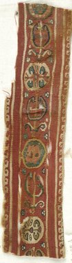 Coptic. <em>Band Fragment with Figural, Animal, and Floral Decoration</em>, 6th-7th century C.E. Flax, wool, 38.678a: 2 x 9 in. (5.1 x 22.9 cm). Brooklyn Museum, Charles Edwin Wilbour Fund, 38.678a-d. Creative Commons-BY (Photo: Brooklyn Museum (in collaboration with Index of Christian Art, Princeton University), CUR.38.678A_ICA.jpg)