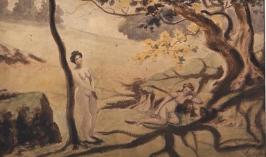 Louis Michel Eilshemius (American, 1864-1942). <em>Beauty in the Woods</em>, ca. 1900. Watercolor and oil, 12 1/8 x 20 in. (30.8 x 50.8 cm). Brooklyn Museum, Dick S. Ramsay Fund, 39.104 (Photo: Brooklyn Museum, CUR.39.104.jpg)