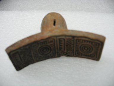 Possibly Aztec. <em>Stamp</em>, ca. 1000-1500. Ceramic, 2 5/8 x 1 3/16 x 3 1/4 in. (6.7 x 3 x 8.2 cm). Brooklyn Museum, Ella C. Woodward Memorial Fund, 39.123.6. Creative Commons-BY (Photo: Brooklyn Museum, CUR.39.123.6_view3.jpg)