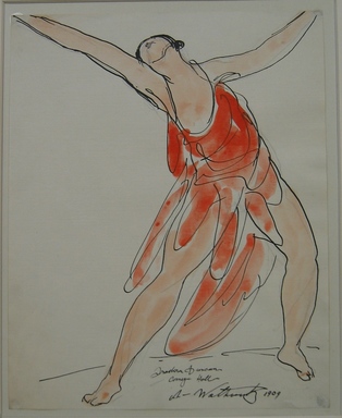 Abraham Walkowitz (American, born Russia, 1878–1965). <em>Isadora Duncan #24</em>, 1909. Watercolor, pen, ink, pencil on paper, 9 7/8 x 7 7/8 in. (25.1 x 20 cm). Brooklyn Museum, Gift of the artist, 39.169 (Photo: Brooklyn Museum, CUR.39.169.jpg)