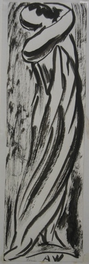 Abraham Walkowitz (American, born Russia, 1878–1965). <em>Draped Figure</em>, n.d. Brush drawing and India ink on paper mounted to paper, Sheet (drawing): 6 3/4 x 2 1/16 in. (17.1 x 5.2 cm). Brooklyn Museum, Gift of the artist, 39.471a (Photo: Brooklyn Museum, CUR.39.471a.jpg)