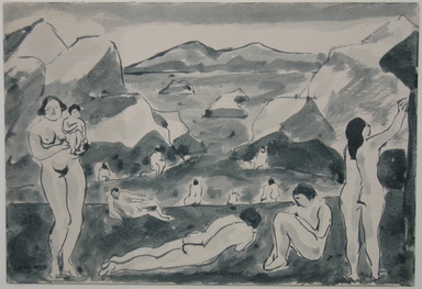 Abraham Walkowitz (American, born Russia, 1878–1965). <em>Nude Figures in a Landscape</em>, 1917. Pen and ink wash on paper, Sheet: 6 7/8 x 10 in. (17.5 x 25.4 cm). Brooklyn Museum, Gift of the artist, 39.489 (Photo: Brooklyn Museum, CUR.39.489.jpg)